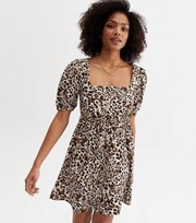 New Look Brown Leopard Print Crepe Tie Back Mini Dress